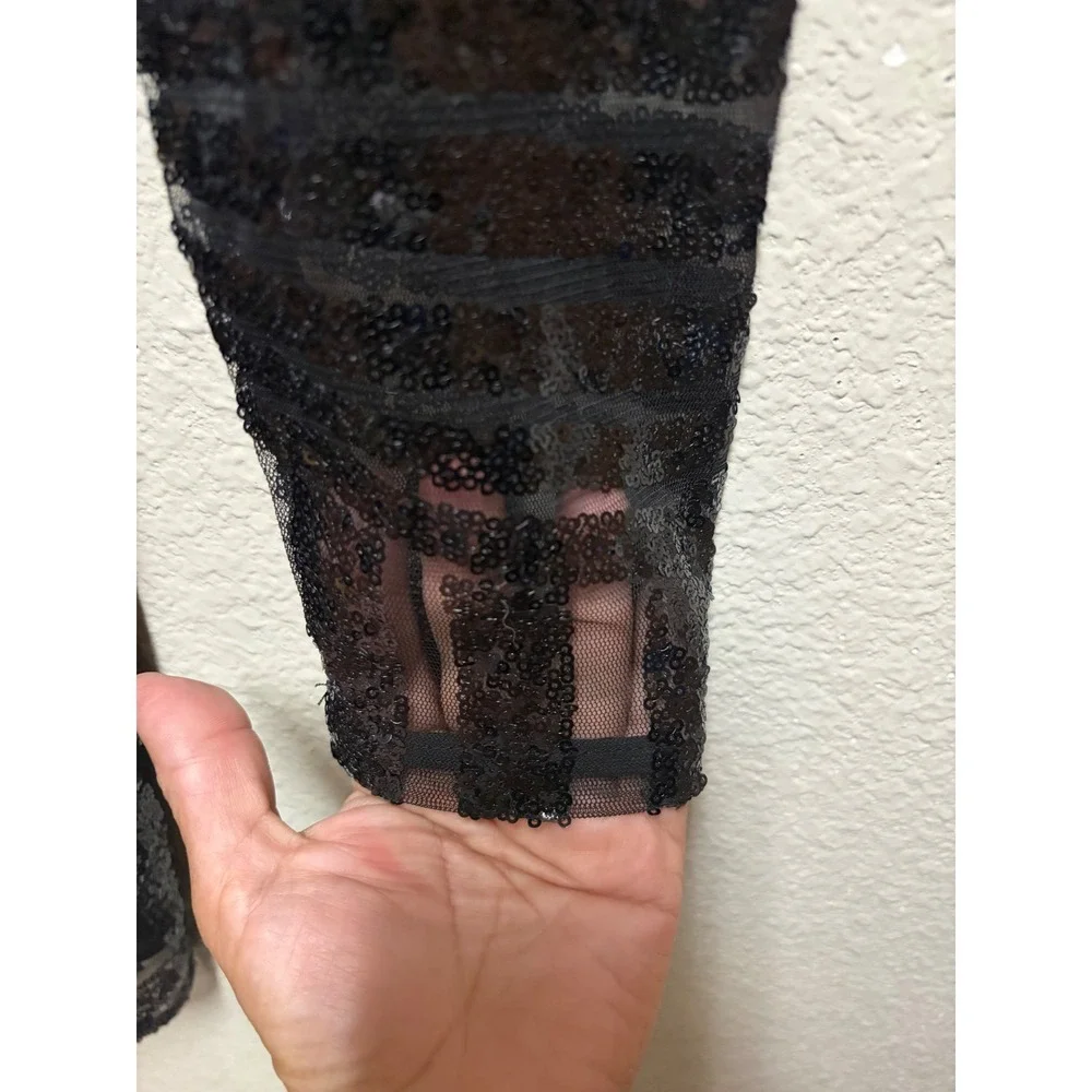 Boohoo Black Sequin Geometric Open Back Mini Dress Long Sleeve US 12